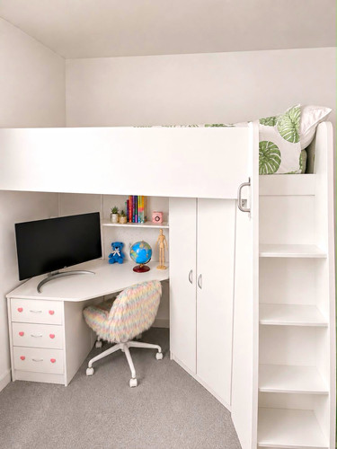 White bunk bed with - , built-in