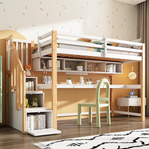 Kids pine loft bed frame - pine,